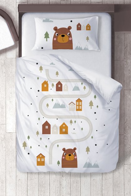 Cotton Micro Satin Traveling Bears Children's Room Children's Duvet Cover Set Without Sheets