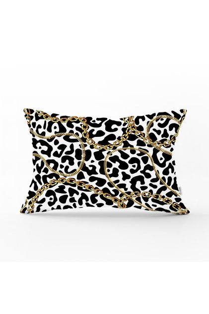 Leopard Patterned Gold Detailed Special Design Modern Rectangular Pillow Throw Pillow Cover