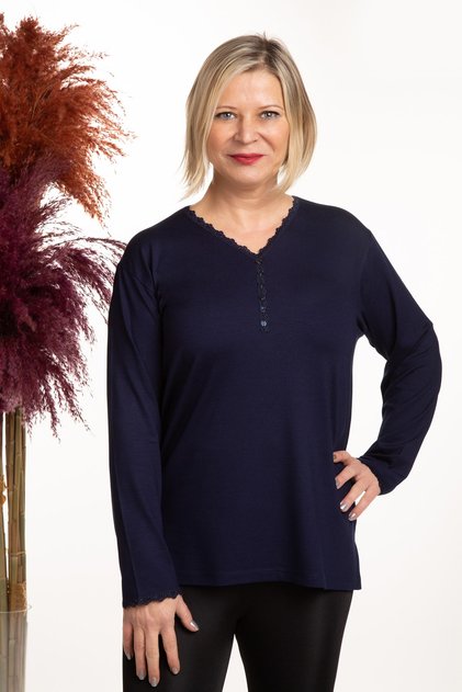 Women's Navy Blue V-Neck Blouse