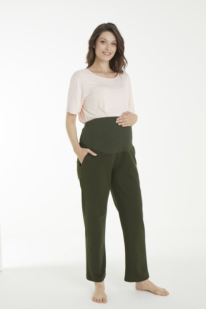 Khaki Adjustable Waist Maternity Sweatpants