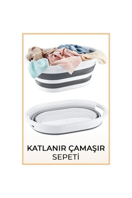 Gri Katlanabilir Çamaşır Sepeti