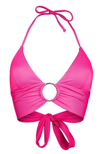 Pembe Halka Aksesuarlı Çift Kat Özel Koleksiyon Tulumlu Şık Bikini Üstü