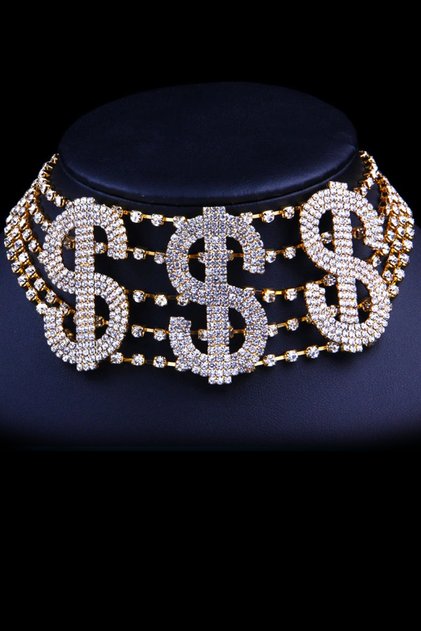 Taşlı Party Style Gold Renk Dolar Kolye