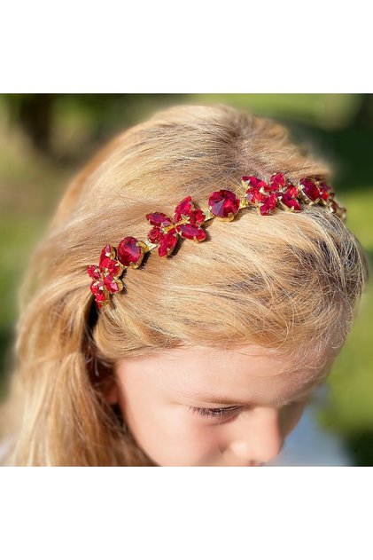 Crystal Stoned Butterfly Flower Motif Metal Luxury Crown Henna Engagement Special Day Crown Red