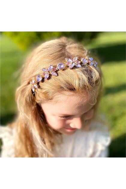 Crystal Stoned Butterfly Flower Motif Metal Luxury Crown Henna Engagement Special Day Crown Pink