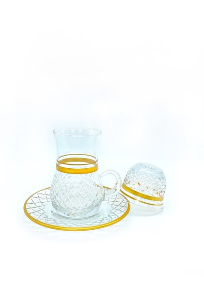 18 Parça 6 Kişilik Kristal Kulplu Çay Takımı