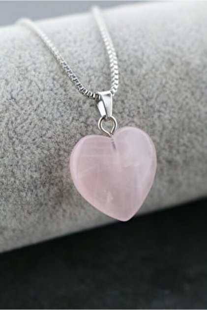Natural Stone Pink Quartz Heart Necklace Women's Natural Stone Chain Necklace