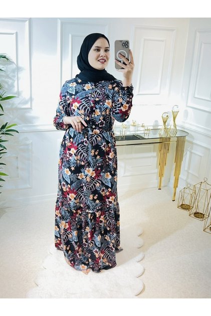 Aleyna Cotton Viscose Dress - Blue Tile Palm