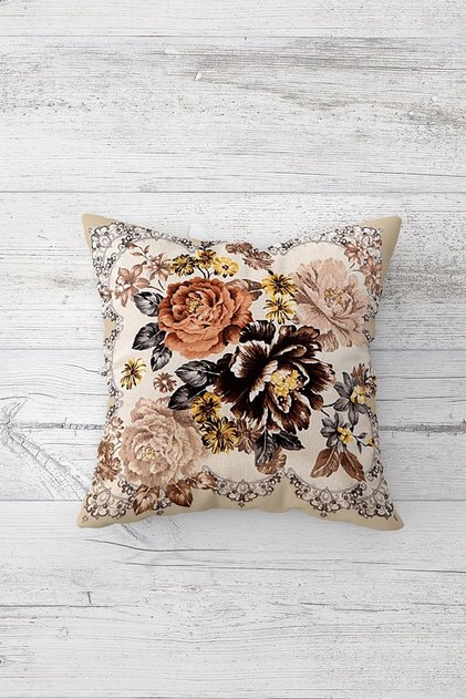 Vintage maro ton floral imprimat pe o parte fermoar ascuns husă de pernă decorativă pentru scaun