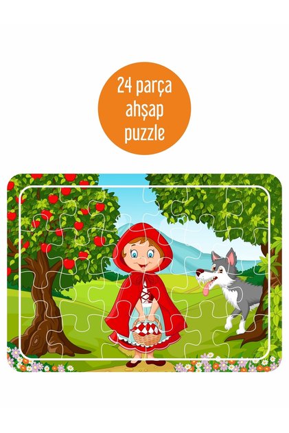 Elmalı Ağaç Kurt Ve Kırmızı Başlıklı Kız 24 Parça Ahşap Puzzle