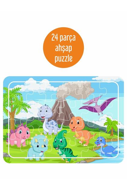 Sevimli Bebek Dinazorlar 24 Parça Ahşap Puzzle