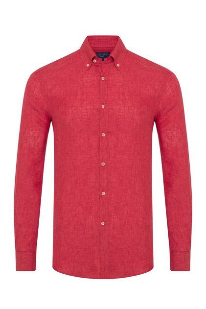 Pomegranate Flower Button Collar Tailor Fit Delave Linen Shirt