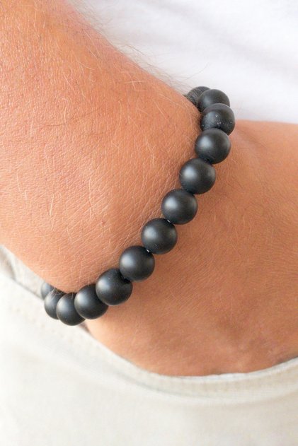 Unisex Natural Stone Bracelet Matte Onix 1stRoot Chakra, Lion and Capricorn Health Stone
