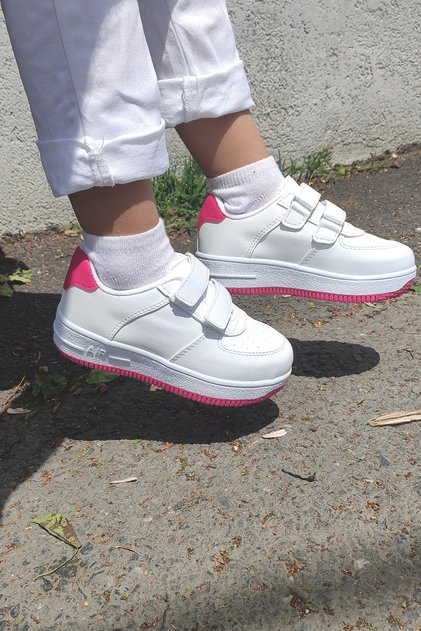 Children's White Fuchsia Velcro Casual Sports Shoes