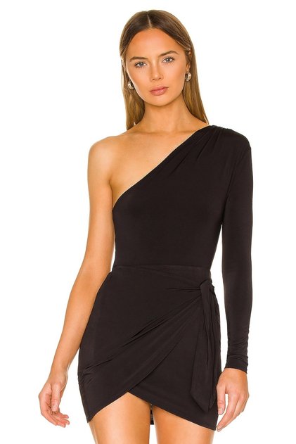 Women's Black One-Sleeve Gathered Jersey Bodysuit