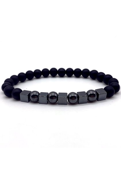 Matte Onyx-Cube Hematite-Hematite Natural Stone Unisex Design Bracelet
