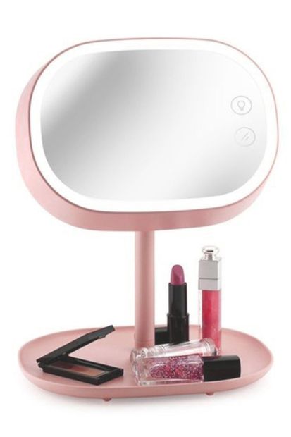 Gojoy Tech & Gifts 3'ü 1 Arada Dokunmatik Led Işıklı Ayna; Makyaj Aynası & Başucu Lambası & Masa Lambası - Pembe - 1