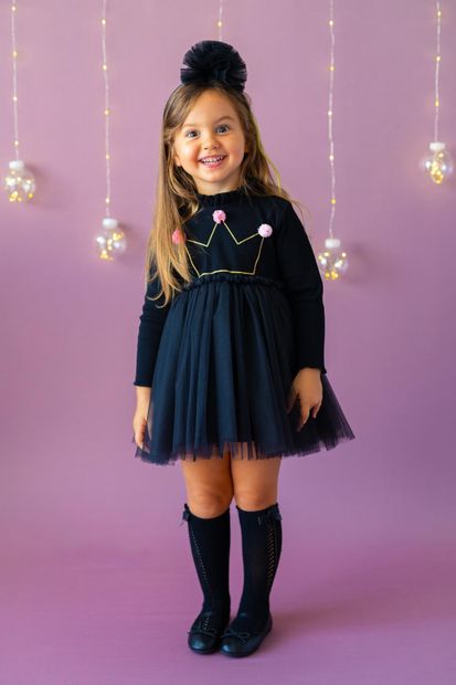 PixyLove Siyah Kız Çocuk Elbise Little Queen - 1