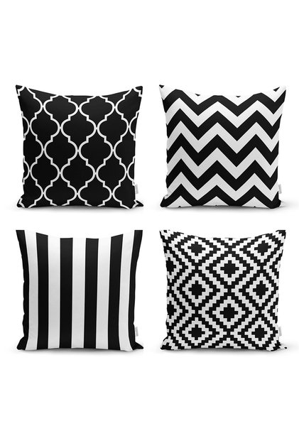 Black and White Geometric Shapes 4-Piece Pillow Cushion Cover