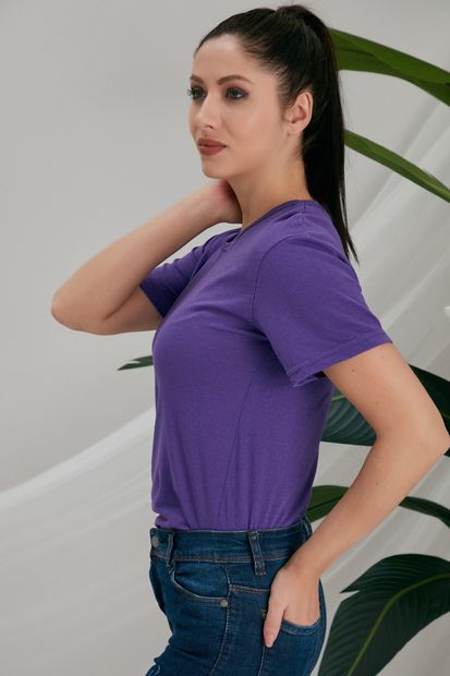 CATSPY Kadın Mor Basic Tshirt - 7