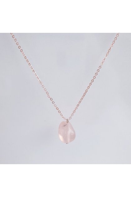 Pink Quartz Natural Stone Necklace with Non-Tarnish Chain