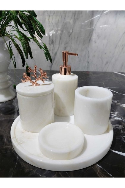 Roselia - Natural Marble Bathroom Set | 5 Pieces | Rose Gold |
