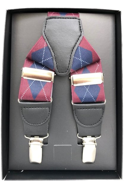 Lacivert Zemin Bordo Ekose Desenli 3,5 Cm Pantolon Askısı