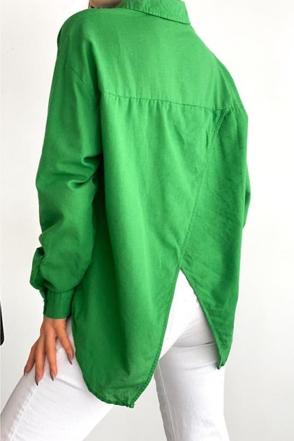 Women's Dark Green Thin Summer 100% Cotton Shirt with Window on the Back