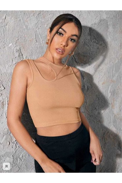 Women's Shoulder Detail Cutout Sleeveless Style Crop Top Blouse