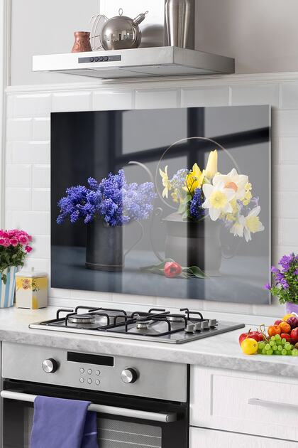 Premium Kitchen Glass Stove Back Protector Countertop Built-In Back Protector 50X60Cm | Flower