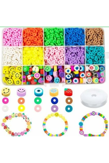 100 Adet Fimo Figür Boncuk 10 Renk Fimo Boncuk Takı Yapım Seti