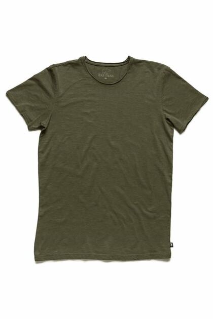 Men's T-Shirt O-neck Tee Forest Sheer Collar Khaki T-Shirt