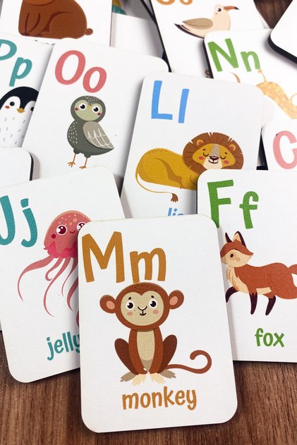 Wooden English Alphabet Cards - Alphabet English Educational Set English Learning Cards