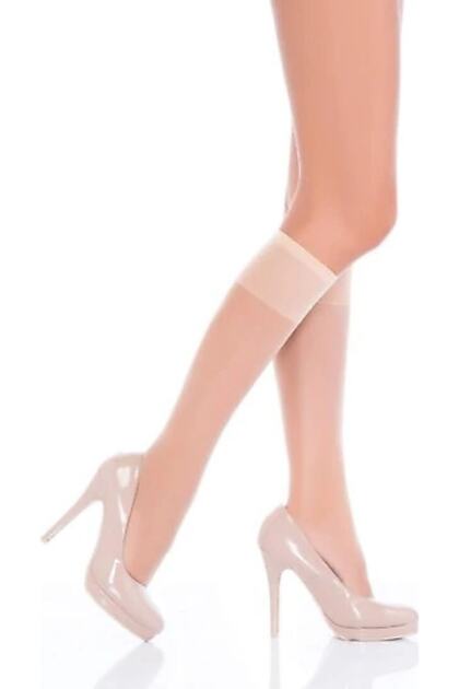 Women's Vanilla Color Knee-Length Shiny Fit 15 Denier Socks Pack of 12