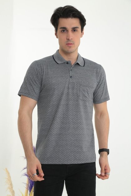 Dad Collar Pocket Patterned Model Classic Cut T-Shirt T-shirt