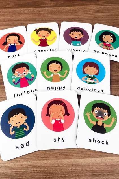 Emotions Learning English Wooden Educational Cards - Emotional Development Card Set Emotions