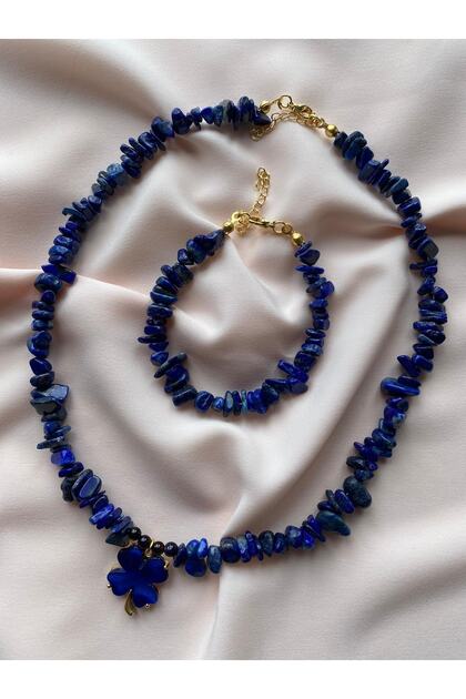 Lapis Lazuli Doğal Taş Kolye Ve Bileklik Set 2'li Eşsiz Tasarım