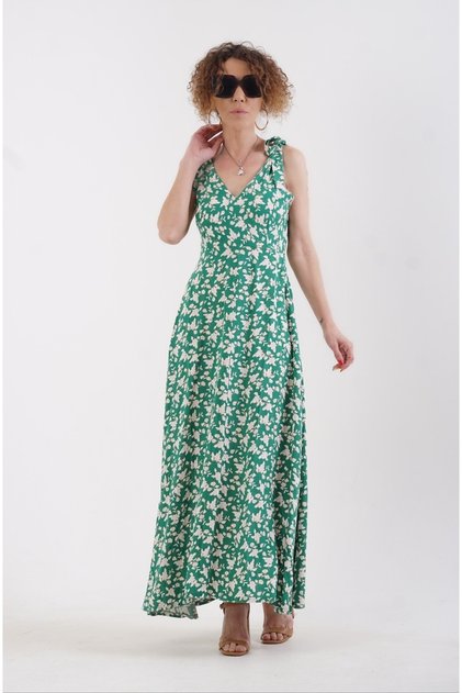 Green Rope Strap Flower Pattern Dress