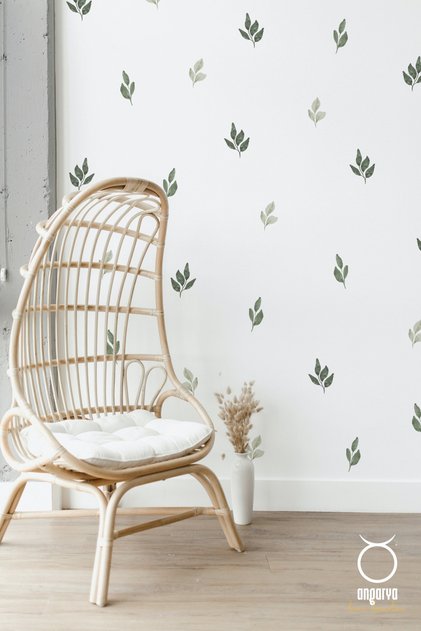 Modern Stil, Dekoratif Minimal Yeşil Yapraklar, Ev Dekorasyonu Şeffaf Duvar Sticker, 40 Adet
