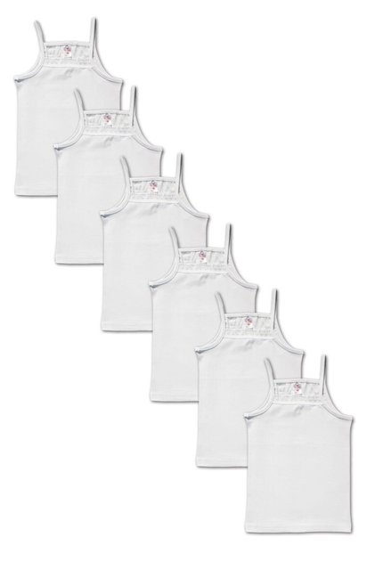 Girl's White Thong Undershirt with Elastic Front, Cotton 6-Pack