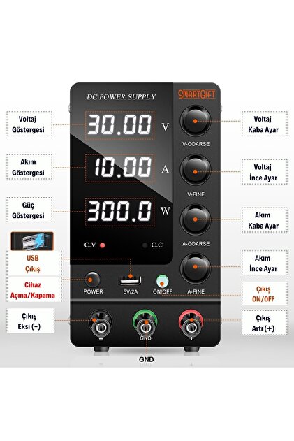 69800→ SMARTGIFT 0-30v/10a Ayarlanabilir Dc Güç Kaynağı Voltaj Regülatörü