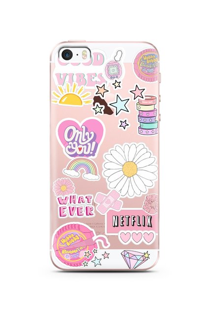 Iphone 5/5s/se Pink Sticker Tasarımlı Süper Şeffaf Telefon Kılıfı