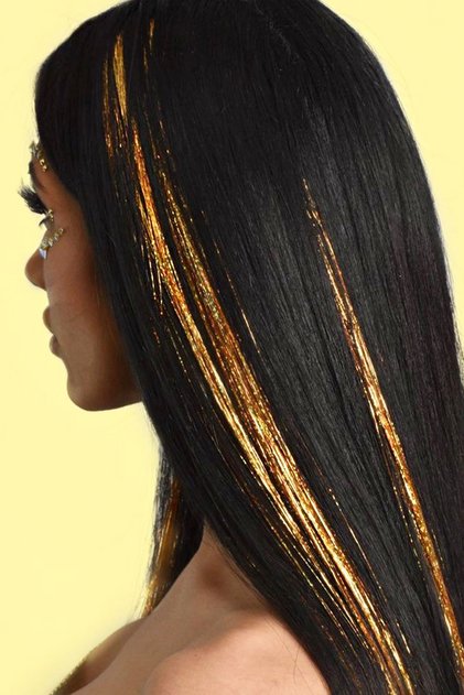 Altın Renk Simli Yan Postiş/hair Tinsel (50 CM)
