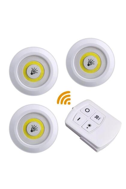 Led Işık Kablosuz Uzaktan Kumandalı Dolap Içi Led Ampul Seti 3lü Set Gece Lambası Spot Lamba