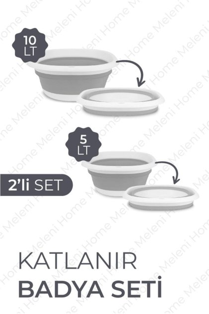 2'li Set Katlanır Badya Leğen Akordiyon Katlanabilir Badya Set 5 Lt Ve 10 Lt
