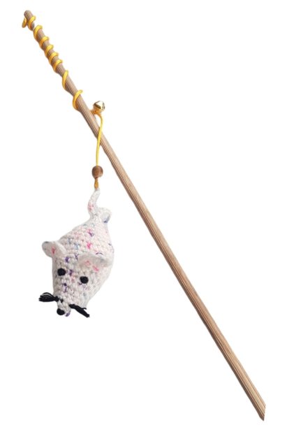 Cat Fishing Rod Knitted Amigurimi Mouse Toy with Bells Cat Toy