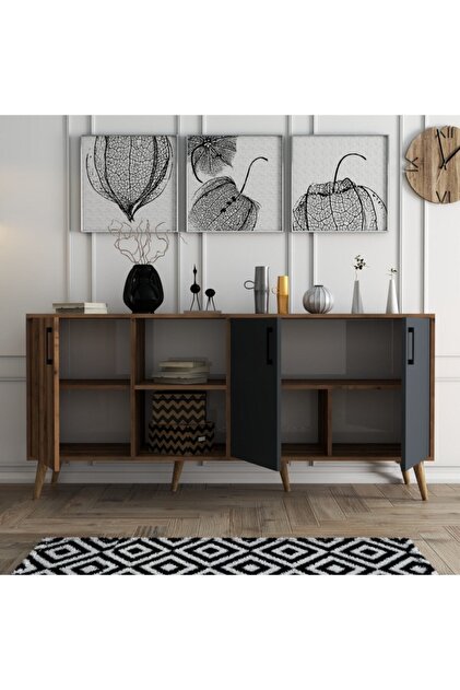 Mezza 1620 Exxen 180 Cm (AHŞAP AYAKLİ) Modern Konsol Hat Antrasit