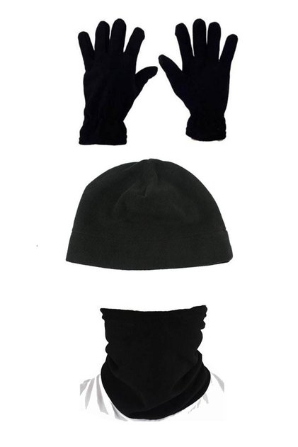 Black Set of 3: Beanie Neck Collar Gloves