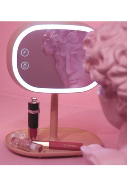 Gojoy Tech & Gifts 3'ü 1 Arada Dokunmatik Led Işıklı Ayna; Makyaj Aynası & Başucu Lambası & Masa Lambası - Pembe - 3