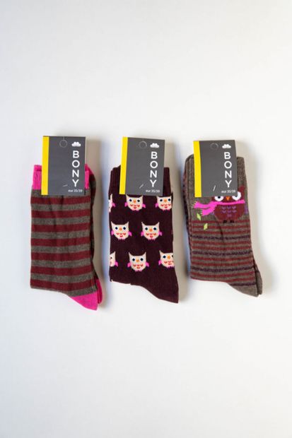 Katia&Bony 3 Lü Paket Baykuş Desenli Kadın Soket Çorap - 1
